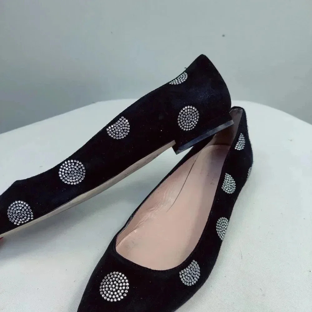 Kate Spade Bayla black suede crystal polka dot pointed flats size 7.5 - Picture 9 of 16